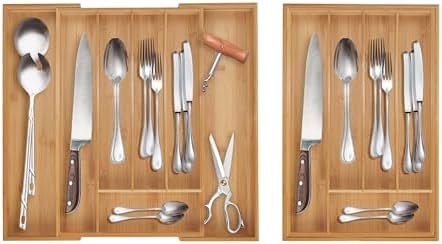 Relaxdays Cutlery Boxes, Expandable Bamboo Cutlery Tray, 5-7 Compartments, HxWxD: 5 x 30.5-50 x 47 cm, Natural - Image 3