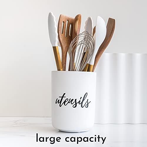 STYLED SETTINGS White Utensil Holder for Countertop, White & Silver | Rustic Farmhouse Organizer for Extra Large Utensils, Heavy and Durable Utensil Holder for Farmhouse - Image 4