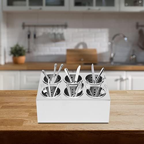 Commercial Utensil Holder, 6 Holes Flatware Cylinder Holder Stainless Steel Utensil Storage Caddy Drying Rack Countertop Silverware Organizer for Restaurants, Catering (6 Holes) - Image 3