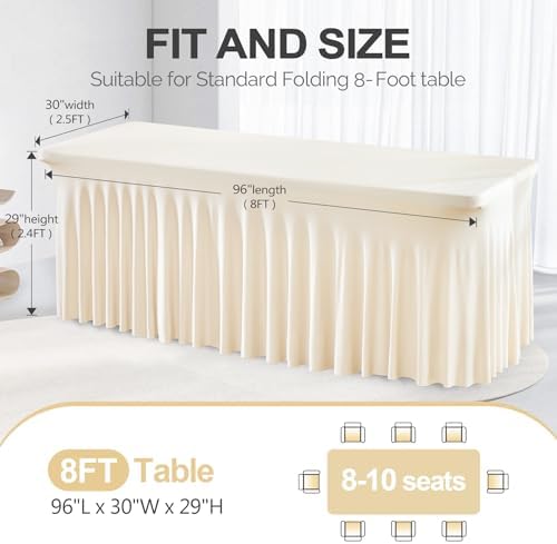 PARTISKY 6 Pack Ivory Spandex Table Cloths for Rectangle Tables 8ft, Ivory Table Skirt for Party, Table Cover with Skirt for Wedding Folding Table Banquet Baby Shower & Birthday Parties - Image 4
