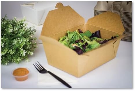 Reclosable Kraft Take-Out Box, 110 oz, Brown, Paper, 160/Carton - Image 2