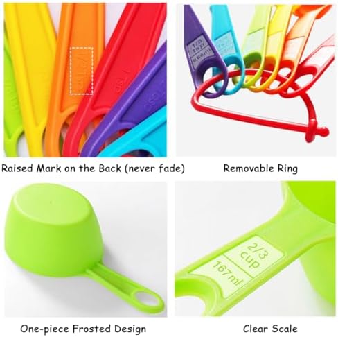 12 Piece Measuring Cups and Spoons Set, Colored Kitchen Measure Tools, Durable Nesting Cups and Spoons for Dry and Liquid, Dishwasher Safe (10) - Image 2
