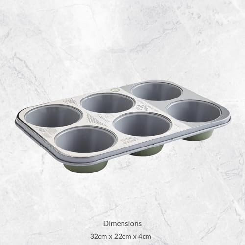 Cooksmart Signature 6 Cup Muffin Tray – Carbon Steel | PFOA-Free Non-Stick | Dishwasher Safe | Elegant Green Finish | Perfect for Muffins & Cupcakes - Image 2