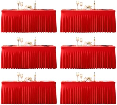 Suppromo 6 Pack 6ft Red Spandex Table Cloths for Rectangle Tables Wrinkle Free Red Tablecloths Rectangle Stretch Fitted Table Cover with Skirt for Birthday Party Baby Shower Wedding Banquet Buffet by Suppromo