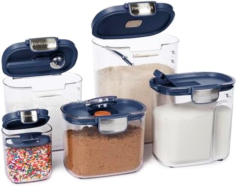 ProKeeper+ Airtight Food Storage Container Set – Clear Plastic Flour and Sugar Canister Set with Magnetic Accessories for Kitchen Organization (Navy, 9-Piece) - Image 4