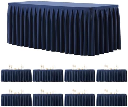 8 Pack Navy Blue Rectangle Tablecloth 6 FT Stretch Spandex Fitted Table Cloth for 6 foot rectangle tables Banquet Tablecloths Wrinkle Free Table Cover Skirt Stitch Ruffle Tablecloths for Party Wedding by Tao-GePartyDecorations