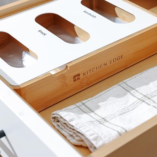KitchenEdge 3-Slot Bag Organizer, Wall Mountable, Bamboo - Image 7