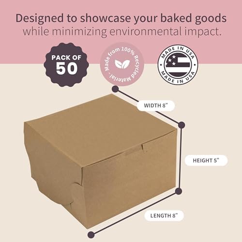 FC Meyer Bakery Boxes - Reversible 8” Classic Cake Box, Secure Your Bakery Box With Special Side Panel Clips & A Front Tuck Lock, No Taping Or Twine Needed, Made In USA, Size 8 x 8 x 5 (Pack of 50) - Image 2