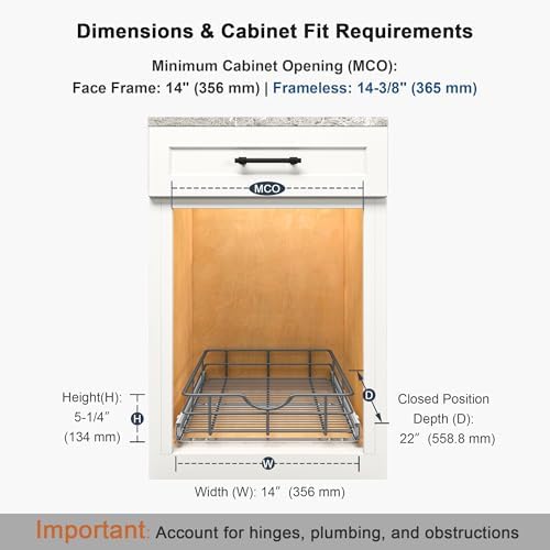 Pull Out Shelves - 14" W x 22" D Soft Close Pull Out Cabinet Organizer 1 Tier - Sliding Shelves with Shelf Liner - Heavy Duty Steel Wire Drawers for Kitchen Cabinets, Pantry, Bathroom - Image 2