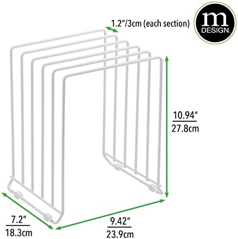 mDesign X-Large Steel Storage Tray Organizer Rack for Kitchen Cabinet - Divided Holder with 5 Slots for Skillets, Frying Pan, Pot Lids, Cutting Board, Baking Sheets - Concerto Collection - White - Image 3