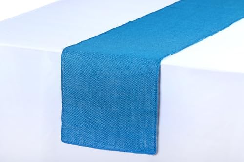 MDS® Pack of 12 Natural Burlap Table Runner, 12 x 108 Inch, Jute Rustic Farmhouse Boho Table Decor for Wedding Reception, Dining Table, Bridal Shower, Baby Shower & Party Decorations - Teal - Image 3