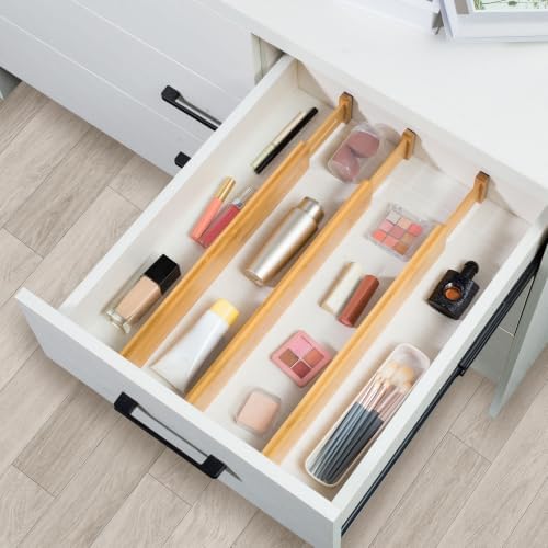 VaeFae 6-Pack Adjustable Bamboo Drawer Dividers, Expandable Drawer Organizer for Kitchen Utensils, Clothes, Bathroom, Office – Fits Drawer Interiors 16.6" to 21.8" - Image 6