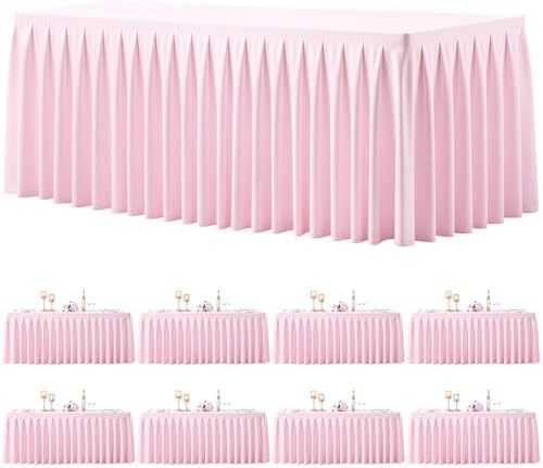 8 Pack Pink Rectangle Tablecloth 8 FT Stretch Spandex Fitted Table Cloth for 8 Foot Rectangle Tables Banquet Tablecloths Wrinkle Free Table Cover Skirt Ruffle Tablecloth for Party Wedding Birthday by Tao-GePartyDecorations
