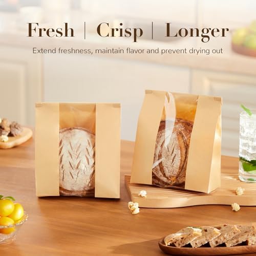 100 Pack Small Paper Bread Bags for Homemade Sourdough Bread, 7x3×11.5 Inches Resealable Tin Tie Tab Bakery Bags with Window for Half Loaves, Round Sourdough and Dozen Cookies - Image 4