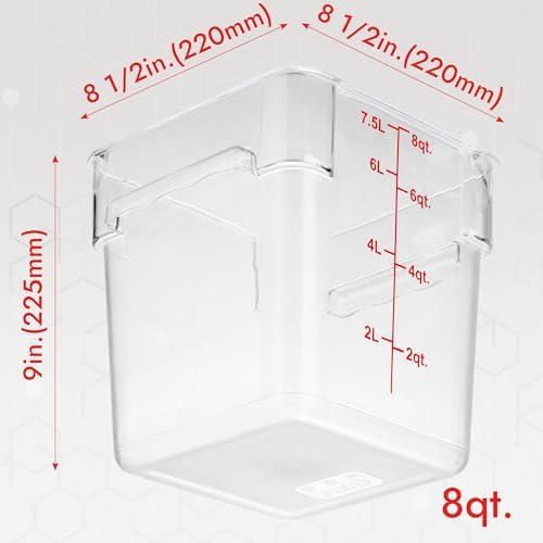 CURTA 4 Pack Food Storage Container with Red Lid - NSF Listed Commercial Grade in 8.0 Qt - Square, Clear, Polycarbonate - Image 7