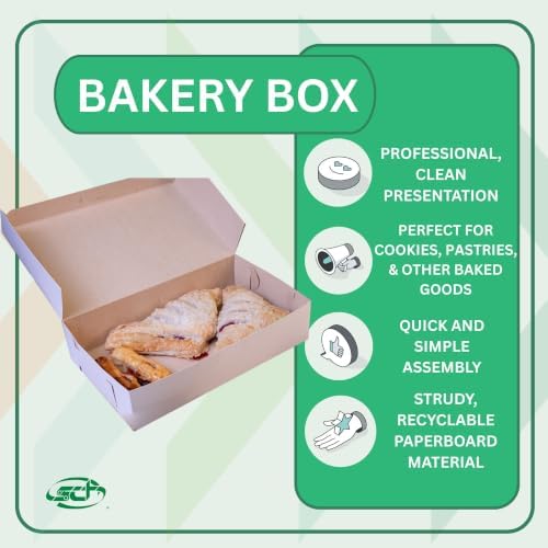 Southern Champion Tray 0967 Premium Clay Coated Kraft Paperboard White Non-Window Lock Corner Bakery Box, 10" Length x 6" Width x 2-1/4" Height (Case of 250) - Image 3