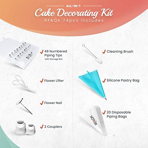 RFAQK Icing Piping Bags and Tips Set, Cake Decorating Kit with Numbered Russian Piping Tips, Pastry Bags for Cookie Cupcake Cake Decoration, Cake Decorating Tips Set with Booklet and E-book - Image 5