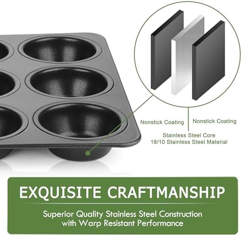 Herogo 12-Cup Nonstick Muffin Pan Tin for Baking, Metal Nonstick Cupcake Tray Set for Making Egg Muffin Quiches, Mini Brownie, Easy to Clean & Quick Release, Oven & Dishwasher Safe, Black - Image 3