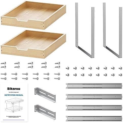 Sikarou Wood Pull Out Cabinet Organizer 2 Tie 14" W x 21" D, Heavy-Duty Sliding Drawers for Inside Cabinets Storage and Organization for Kitchen, Pantry, Bathroom - Image 6