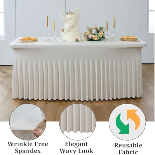 4 Pack Beige Spandex Tablecloths for 6 Foot Rectangle Tables, Wrinkle Free Stretchy Table Cloths 6ft Fitted Table Cover DeskSkirt for Weddings Birthday Party Banquet Baby Shower - Image 4