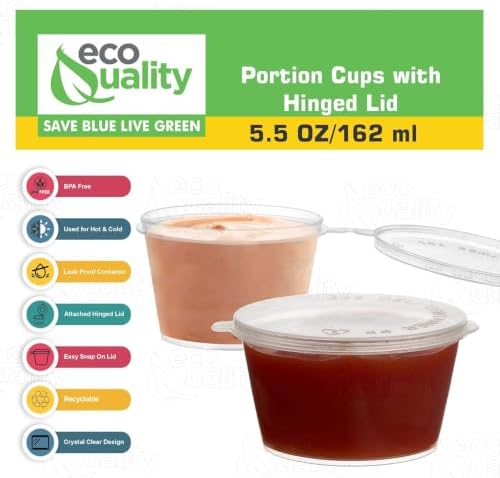EcoQuality 5.5 Oz Leak Proof Portion Cups with Lids - Plastic Condiment Souffle Containers with Hinged Lid - Perfect for Sauce, Sample, Slime, Jello Shot Cups with Lids, Food Storage (2000) - Image 4