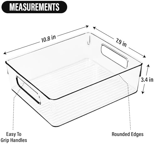 Clear Plastic Storage Bins, Pantry Organizers and Storage or Kitchen Organization and Storage Containers Bins for Organizing, Fridge, Freezer, Bathroom, Pantries, Refrigerator, Cabinet Organizer Bin - Image 3