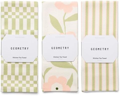 GEOMETRY Tea Towels – Spring & Summer Collection – Quick-Dry, Ultra-Absorbent, Reusable Microfiber Kitchen Towels for Drying & Cleaning - Meadowlight - 3 Pack by GEOMETRY