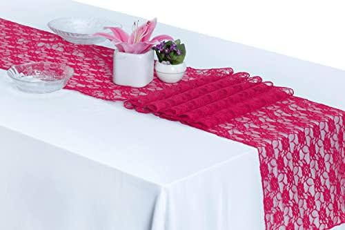 MDS Pack of 10 Wedding 12 x 108 inches Lace Table Runner for Wedding, Decorations for Birthday Parties, Banquets, Graduations, Engagements, and Runners fit Rectangle, Round Table- Magenat by MDS