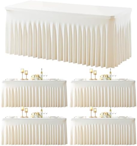Besutolife 4 Pack Ivory Spandex Tablecloth for 8ft Rectangle Tables Fitted Table Cloth Stretch Table Covers Skirt 8ft Rectangular Tablecloths for Banquet Parties Wedding Decorations by Besutolife