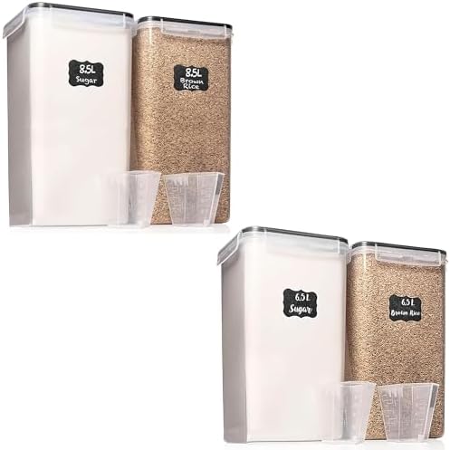 2 PC [8.5L / 287 Oz] Extra Large Airtight Food Storage Containers + 2 PC [6.5L / 220 Oz] Large Flour Sugar Storage Containers - BPA Free Plastic Containers for kitchen Essentials by WhiteFeather