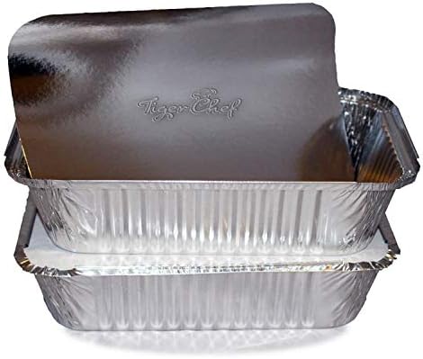 Tiger Chef Oblong Aluminum Tin Foil 2.25 Pound Pans Dimensions: 8.44" X 5.89" X 1.8" With Board Lids Disposable Freezer to Oven Safe for Takeout, Baking, Cooking, Storing and Freezing - 10 Pack - Image 4