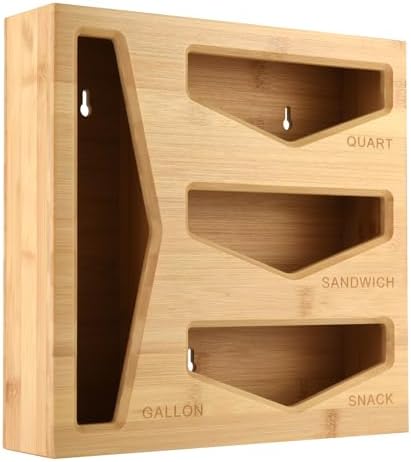 Bamboo Bag Storage Organizer for Kitchen Drawer, Baggie organizer, Compatible with Gallon, Quart, Sandwich and Snack Variety Size Bags (Natural Bamboo) by CozeeBay