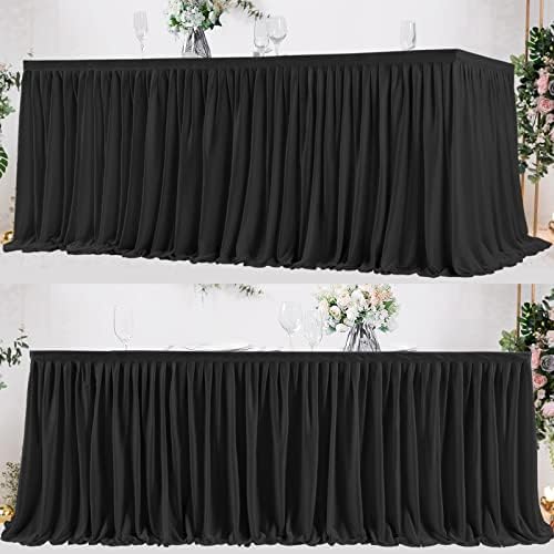 PARTISKY Black Polyester Table Skirt for Rectangle Tables 17ft, Wrinkle Resistant Pleated Ruffle Table Cloth for Banquet Wedding Trade Baby Shower Display Gift Dining Table - Image 4