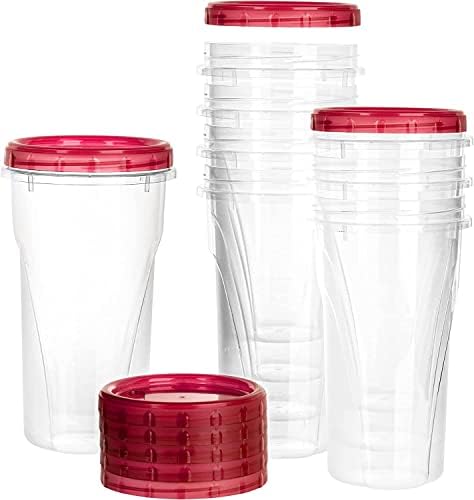 48 oz Clear Twist Top Storage Deli Containers with Leak Proof Lids Red - BPA Free Snack Containers Airtight Reusable Plastic Food Storage Canisters with Twist Seal Caps, Food Storage, Meal Prep, Freezer, Kitchen Organizer, Stackable, Reusable (32) by EcoQuality