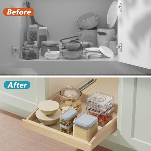ROOMTEC Pull Out Cabinet Organizer with Soft Close, 22-1/2" W x 21" D, Pull Out Cabinet Drawer for Kitchen cabinets, Pull Out Cabinet Shelf, Finished, Bottom Assembly, 2PCS - Image 4