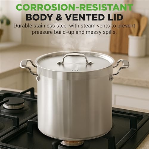 NutriChef Stainless Steel Stock Pot with Lid, 24 Quart Large Stock Pot with Lid for Soup & Stews, Heavy Duty Stainless Steel Cookware, Induction Base, Ergonomic Handles, Polished 18/8 - Image 5