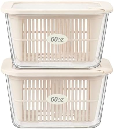 Urban Green Glass Food Storage Containers with Glass Lids, Microwave Safe Food Container Set, Aitight Meal Prep Container Set, BPA Free, 2 extra Colanders, LeakProof, 2 Pack of 60oz by LiveaLifeEasierandGreener