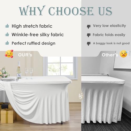 CO-AVE 8pack Ivory Spandex Tablecloths 6ft for Rectangle Tables, Wrinkle Free Classy Table Skirt Stretchy 6 Foot Fitted Table Cloths Covers for Weddings Birthday Party Events Banquette Baby Shower - Image 6