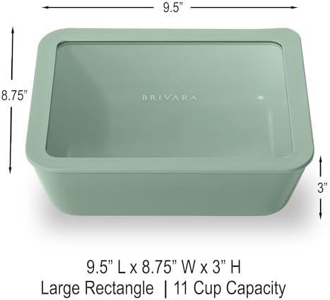 Glass Food Storage Container with Lid, 11-Cup Large Rectangle | Microwave-Safe Airtight Lid, Oven-Safe Ceramic-Coated Glass | Zero Plastic, No PFAS/PFOA/BPA, Reusable [Willow] - Image 2