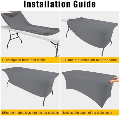 Smiry 2 Pack Spandex Table Cloth 6FT, Elastic Fitted Grey Tablecloth - Image 5