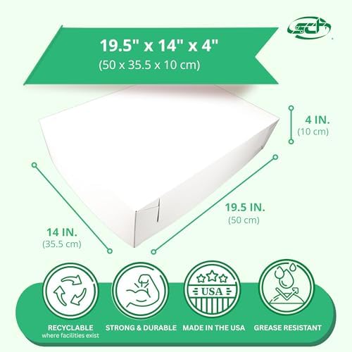 Southern Champion Tray 1090 Premium Clay Coated Kraft Paperboard White Non-Window Sheet Cake and Utility Tray, 19-1/2" Length x 14" Width x 4" Height (Case of 100) - Image 2