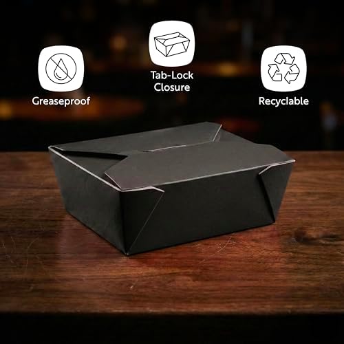 Restaurantware Paper Food Box 50 Count 45 Oz Leakproof Paper Lunch Box Greaseproof Food Container Tab-Lock Design 6.73 x 5.5 x 2.6 Inches Black - Image 4