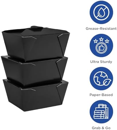 Karat Paper to Go Boxes [48 oz - 300 ct] Leak-Resistant, Microwavable, Heavy-Duty Take Out Boxes | Grease Resistant & Stackable, Black - Image 3