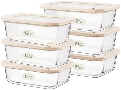 Urban Green Glass Food Storage Containers with Glass Lids, Microwave Safe Food Container Set, Aitight Meal Prep Container Set, LeakProof, 100% Plastic Free, 6 Pack by LiveaLifeEasierandGreener