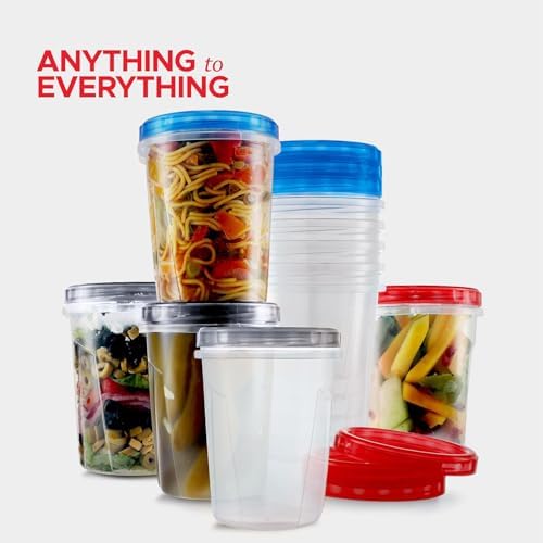 Tafura Freezer Containers, 12 Pack, 32 Oz, Assorted Color Lids | Twist-top screw-on closures help prevent spills during storage, transport, and meal prep. - Image 6