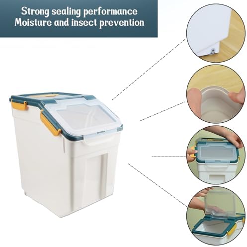 2 Pack Rice Storage Container with Measuring Cup 50 lb Flour Storage Container with Wheels, BPA Free Food Storage Container Dog Cat Food Bin Set for Dry Food Sugar, Cereal(Blue) - Image 4