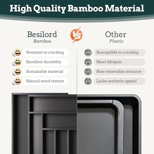 Bamboo Expandable Silverware Drawer Organizer 11 Slots Utensil Holder Black | Magnetic Adjustable Connection, 21-37.4 Inch Telescopic, 11 Divided Compartments, Black Bamboo, Classify All Kitchen Flatware - Image 6