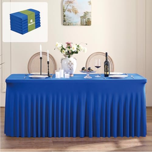 leegleri 6 Pack Royal Blue Spandex Table Clothes for 6 Foot Rectangle Tables, Wrinkle Free Fitted Table Cloth 6ft Stretch Tablecloths for Parties Weddings Birthday Banquet Baby Shower by LeegleriTableSkirt