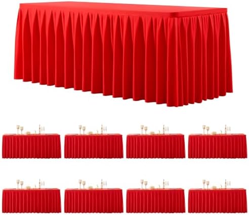 8 Pack Red Rectangle Tablecloth 8 FT Stretch Spandex Fitted Table Cloth for 8 Foot Rectangle Tables Banquet Tablecloths Wrinkle Free Table Cover Skirt Ruffle Tablecloth for Party Wedding Birthday by Tao-GePartyDecorations