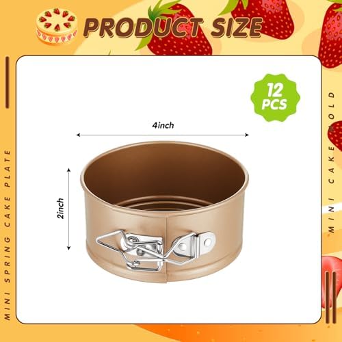 Sunnyray 12 Pcs 4 Inch Springform Pans Mini Cheesecake, Gold | Removable Bottom Leakproof, Ideal for Cheesecakes Pizza Quiche Tarts, Nonstick Spring Form Baking Easy Release Round Molds - Image 2